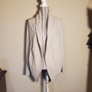 Chaus New York Womens Medium Oatmeal Beige Open Front Shawl Collar Cardigan